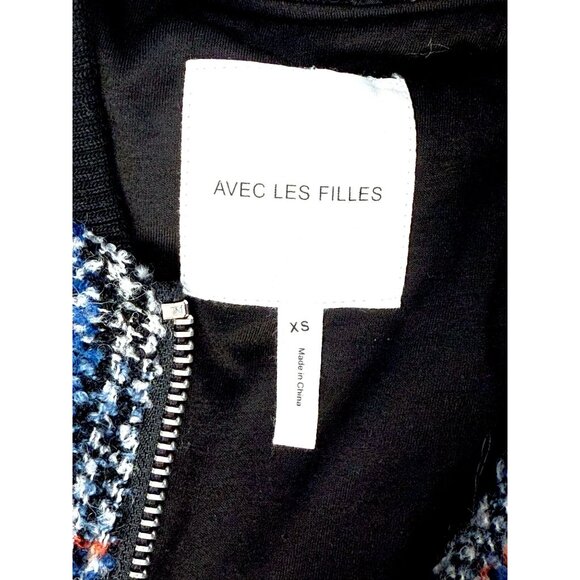 Avec Les Filles Womens Plaid Tweed Bomber Jacket XS Wool Blend Blue/Gray NWT - Picture 5 of 8